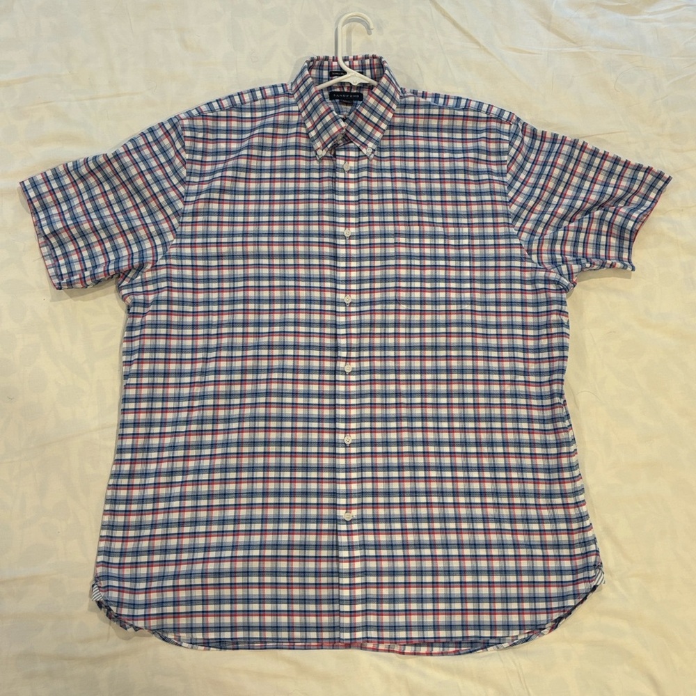 Lands' End Men's Blue and Red Plaid Button Down Shirt